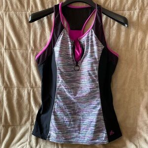 Tankini top - racer back, black with pink and gray.